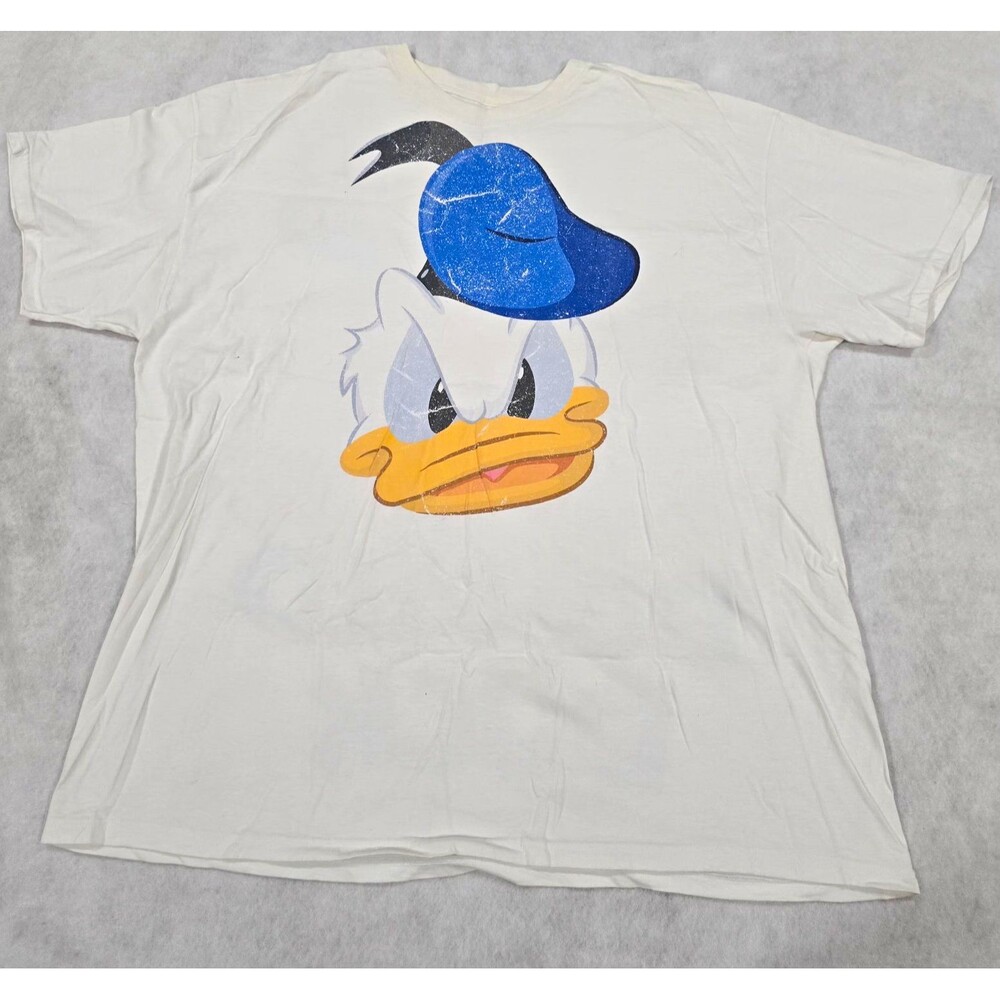 Disney Donald Duck T Shirt 2XL White Retro Graphic Short Sleeve As Is Stained